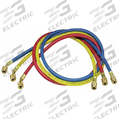YELLOW JACKET Hose Set: 5 ft Lg, 0° Angle, Blue/Red/Yellow, Rubber - Charging Hose Sets