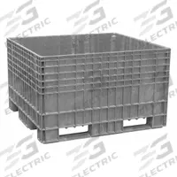 BUCKHORN Bulk Container: 25.9 cu ft, 48 in x 44 in x 29 3/8 in, Lid Not Included, 2-Way Entry, Gray (MPN BF4844290051000). Key specifications — Brand: BUCKHORN; Stackable: Stacking Capable; Shape: Rectangular; Fork Entry: 2-Way Entry; Container Wall Type: Solid; Mobility: Stationary; Collapsible: Rigid; Fork Pockets: Fork Pockets Included.
