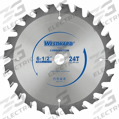 WESTWARD Circular Saw Blade: 6 1/2 in Blade Dia., 24 Teeth, 0.07 in Cut Wd, 5/8 in Arbor Size - Wood-Cutting Blades