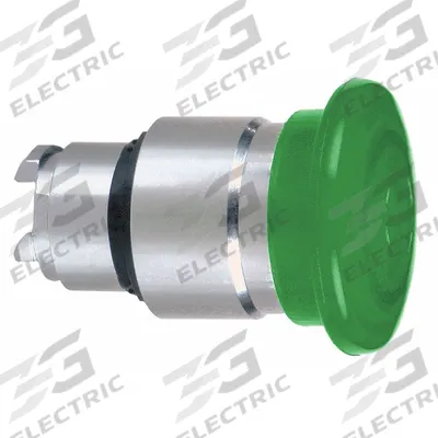 SCHNEIDER Mushroom Head Push Button: Green, 22 mm Mounting Size, Metallic - Illuminated Mushroom-Head Push-Button Operators