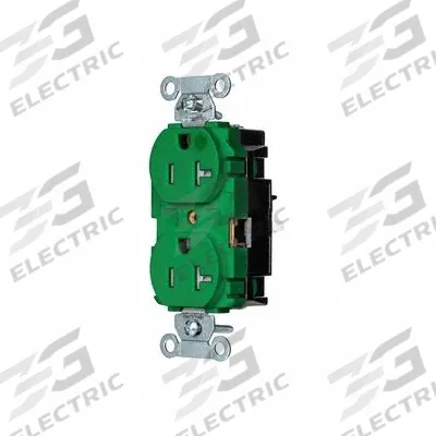 HUBBELL Receptacle: Hospital Grade, Duplex, 5-20R, Green, 125V AC, 20 A - General Purpose Receptacles