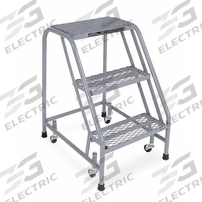 COTTERMAN Step Stool: 2.5 ft Overall Ht, 450 lb Load Cap, 3 Steps, Stainless Steel - Rolling Step Stools