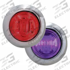 MAXXIMA Clearance Marker Light: Clearance Light, LED, Round, Surface Mount, Purple/Red, Hole, IP67 (MPN M09340RP-DC). Key specifications — Lens Color: Purple; Brand: MAXXIMA; Electrical Connection: Bullet Connectors; Lighting Technology: LED; Mount Type: Hole.