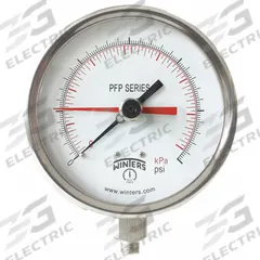 WINTERS Panel-Mount Pressure Gauge: Back Flange, 0 psi to 200 psi, 4 1/2 in Dial, 1/4 in NPT Male (MPN PFP713-DRY-45BF-MAXI45). Key specifications — Accuracy: ±1.0%; Brand: WINTERS; Vibration Resistance Properties: Field-Fillable; Gauge Wetted Parts: Stainless Steel.