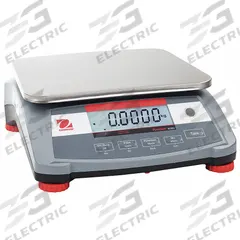 OHAUS Industrial Bench Scale: 9 in x 11 7/8 in, Not IP Rated, Integrated, Stainless Steel (MPN R31P1502). Key specifications — attr1341383: RS-232; attr1341384: 0.05 g; attr1341400: OHAUS; attr1383935: Stainless Steel.