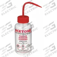 DYNALON Wash Bottle: 500 mL, Acetone, Red, Wide, Std Spout Spout, White, 75 mm Body Dia (MPN 506495-0001). Key specifications — Closure Color: Red; Vented/Nonvented: Vented; Body Color: White; Brand: DYNALON; Imprinting Group: Specific Chemicals.