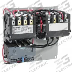 SIEMENS NEMA Magnetic Motor Starter: Reversing, 3 Poles, NEMA Size 0, 18 A, Electronic Protection (MPN 22CUC32AA). Key specifications — Brand: SIEMENS; Auxiliary Contact Form: 1NO; Coil Voltage: 110-120/220-240V AC; Phase: Three; Terminal Connection Type: Screw Terminals; Auxiliary Contacts Included: 1NO; Signaling Features: Pilot Light; Thermal Units Required: None (Not Applicable to Electronic Overloads).
