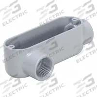 Conduit Outlet Body: Aluminum, 2 in Trade Size, LR Body, 67 cu in Body Capacity, Threaded Hub (MPN LR200). Key specifications — Finish: Powder Coated; For Use With: IMC; Brand: RACO; Hub Style: Threaded.