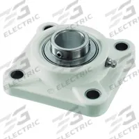 NTN 4 Bolt Flange Bearing: Radial Ball, 40 mm Bore, Polymer, Set Screws, 130 mm Lg, 53.2 mm Wd (MPN SUCFPL208). Key specifications — Bore Type: Cylindrical; Brand: NTN; Lubricant Material: FDA/USDA-H1 Solid Grease; Mounting Bolt Size: M12; System of Measurement: Metric; Included Bearing Cap: None.