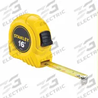 STANLEY Tape Measure: Nonmagnetic Single Hook Tip, 16 ft, Plastic, Yellow (MPN 30-495). Key specifications — attr935324: STANLEY; attr942259: Yellow; attr935328: 1/16 in; attr935329: Inches; attr935337: SAE; attr936607: Manual Lock; attr972446: Inch; attr979969: Nonmagnetic Single Hook.