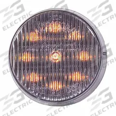 MAXXIMA Clearance Marker Light: Clearance Light, LED, Round, Surface Mount, Amber/Clear, Grommet (MPN M09100YCL). Key specifications — Lens Color: Clear; Brand: MAXXIMA; Electrical Connection: PL-2 Connector; Lighting Technology: LED; Mount Type: Grommet; SAE Lens Code: P2.