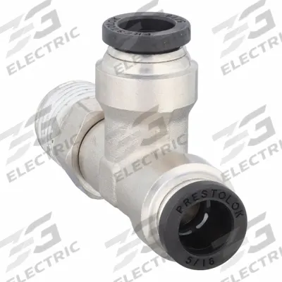 PARKER Push-Fit Tee Fitting: 5/16 in OD x 5/16 in Pipe x 5/16 in OD Size, Brass - Nickel-Plated Brass Tube Fittings