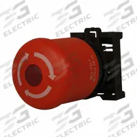 EATON Emergency Stop Push Button: Illuminated, Mushroom Head Profile, Non-Metallic, 22 mm, 1NC (MPN M22-PVLT-K01-230R). Key specifications — Brand: EATON; Action: Maintained; Series: M22; Push Button Material Type: Non-Metallic.