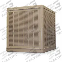 ESSICK AIR Ducted Evaporative Cooler: 1,600 sq ft, 42 7/16 in x 39 in x 39 in, 2 in Pad Thick (MPN 2YAD9-2HTL5). Key specifications — Brand: ESSICK AIR; Evaporative Cooler Voltage: 230V AC; Includes Drive Package: Drive Package Included; Drive Package Installation: Assembly Required.