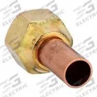 MUELLER Flare to Sweat Adapter: 3/8 in Male SAE, 5/8 in Female SAE Right-Hand, Copper, 700 psi Max (MPN A 15726). Key specifications — Body Material: Copper; Brand: MUELLER.