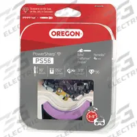 OREGON Chain With Sharpening Stone: 16 in Compatible Bar Lg, 3/8 in, 0.5 in Gauge, 56 Links (MPN PS56). Key specifications — Brand: OREGON; Compatible Chain Saw Manufacturer: Oregon; Pitch: 3/8 in.
