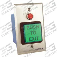 SECURITRON Exit Push Button: 4 1/2 in Ht, 5/8 in Dp, 2 3/4 in Wd, ADA Compliant, Blue/Green/Red (MPN PB22). Key specifications — Color: Green; Product Type: Exit Push Button; Operation Type: Push Button; ADA Compliant: Yes; Brand: SECURITRON.