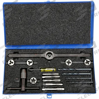 CHICAGO-LATROBE Drill Bit, Tap, and Die Set: 15 Pc - Drill Bit, Hand Tap & Round Threading Die Sets
