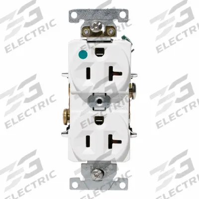 LEVITON Duplex Receptacle Outlet: Hospital Grade, Duplex, 5-20R, White, 125V AC - General Purpose Receptacles