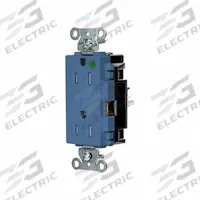 HUBBELL Receptacle: Hospital Grade, Decorator Duplex, 5-15R, Blue, 125V AC, 15 A, 2 Pole / 3 Wire (MPN HBL2172STBLTR)