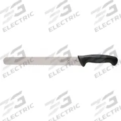 MERCER CUTLERY Slicer: Sharp Edge/Wavy Edge, 11 in Overall Lg, Steel Blade, Black Handle, Stamped (MPN M23111). Key specifications — Sub-brand: Millennia; Brand: MERCER CUTLERY; Blade Material: Steel; Blade Type: Sharp Edge; Forged/Stamped: Stamped; Handle Color: Black; Handle Material: Santoprene/Polypropylene; Knife Type: Slicer.