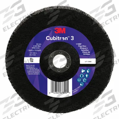 CUBITRON 3M CUBITRON 3 Abrasive Flap Disc: Type 29, 7" x 7/8", Ceramic, 40 Grit - Cool-Cutting Flap Discs for All Metals