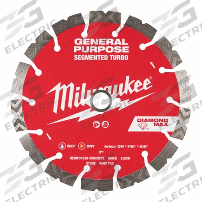 MILWAUKEE Diamond Saw Blade: Block/Brick/Concrete/Stone, 7 in Blade Dia. - Concrete & Asphalt-Cutting Blades
