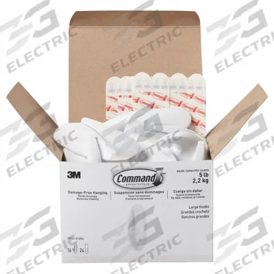 COMMAND Hook: 5 lb Wt Capacity, 1 Points per Hook, White, 3 7/8 in Overall Ht - Adhesive-Backed Utility Hooks