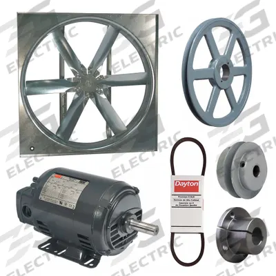 Dayton Supply Fan w/Drive Package: Belt Drive, 48 in Blade, Open Dripproof, 21,827 cfm - Belt-Drive Panel Supply Fans with Drive Package