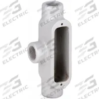 Conduit Outlet Body: Iron, 1 in Trade Size, T Body, 12.2 cu in Body Capacity, Threaded Hub (MPN T38). Key specifications — Finish: Powder Coated; Includes: Set Screw Hubs; For Use With: RMC; Brand: HUBBELL KILLARK; Hub Style: Threaded; Mfr. Series: Duraloy 8.