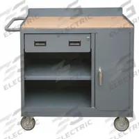 DURHAM MFG Mobile Cabinet Workbench: 42 in x 18 in, Hardboard, 1,200 lb Overall Load Capacity, Gray (MPN 2212A-TH-LU-95). Key specifications — Included Components: Handle on Side; Assembly: Fully Assembled; Brand: DURHAM MFG.