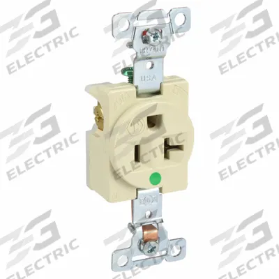 BRYANT Receptacle: Hospital Grade, Single, 5-20R, Ivory, 125V AC, 20 A - General Purpose Receptacles