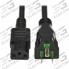 EATON TRIPP LITE Power Cord: 10 ft Lg, 3/16, 5-15P Plug, Non-NEMA Receptacle, C13 Receptacle, SJT (MPN P006AB-010-HG). Key specifications — Brand: EATON TRIPP LITE; Jacket Material: PVC.
