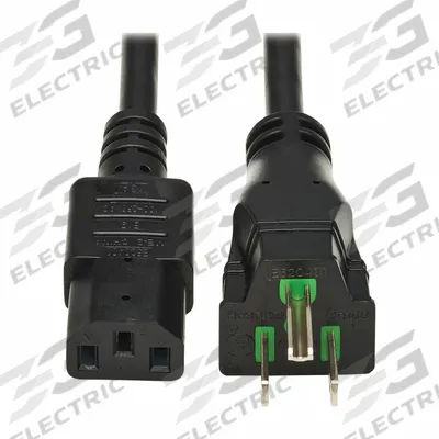 EATON TRIPP LITE Power Cord: 10 ft Lg, 3/16, 5-15P Plug, Non-NEMA Receptacle, C13 Receptacle - Hospital-Grade Power Cords