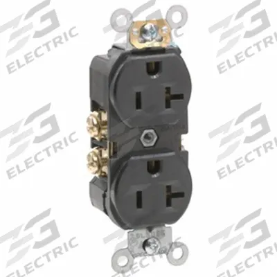 LEVITON Receptacle: Duplex, 5-20, Black, 125V AC, 20 A, 2 Pole / 3 Wire (MPN BR20-E) - General Purpose Receptacles