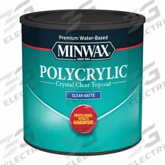 MINWAX Finish: Varnish, Interior, Water, 0.5 pt Container Size, Wood, Clear, Clear, Polycrylic (MPN 222224444). Key specifications — Brand: MINWAX; Transparency: Clear; Use Location: Interior; Sub-Brand: Polycrylic; Color: Clear.