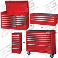 WESTWARD Rolling Cabinet Kit: 27 Drawers, Heavy Duty, Keyed, 57 1/2 in W x 19 in D x 82 3/4 in H (MPN 361LN7). Key specifications — attr1116680: Red; attr1116684: Ball Bearing; attr1116690: WESTWARD; attr1116659: Keyed; attr1116661: Top Chest 41-1/2 in W x 18-5/8 in D x 26-7/8 in H.