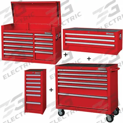 WESTWARD Rolling Cabinet Kit: 27 Drawers, Heavy Duty, Keyed - Heavy-Duty Top Chest, Intermediate Chest, Side & Rolling Cabinet Combos