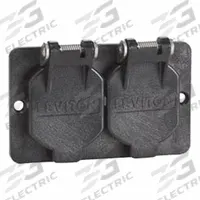 LEVITON Coverplate: Portable Outlet Box Cover, Duplex Receptacles, 1 Gangs, 3R, Black (MPN 3056-E). Key specifications — Color: Black; Brand: LEVITON.
