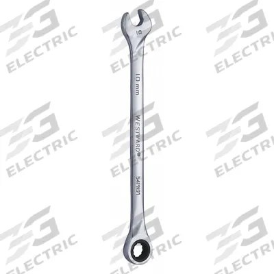 WESTWARD Combination Wrench: Alloy Steel, Chrome, 10 mm Head Size, 7 in Overall Lg - Metric 12-Point Ratcheting Combination Wrenches