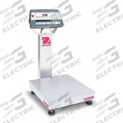 OHAUS Industrial Bench Scale: 12 in x 14 in, Not IP Rated, Column-Mounted, Defender 5000 (MPN 30461634). Key specifications — Connection Ports: Wi-Fi®; Readability: 0.002 lb/1 g; Brand: OHAUS; Weighing Surface Material: Stainless Steel.