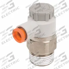 SMC Speed Control Valve: Elbow Fitting, Knob, 3/8 in Valve Body Size, 3/8 in Tube, Meter Out (MPN AS3201F-N03-11SA). Key specifications — attr947203: Brass/PBT; attr947205: SMC.