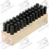 YOUNG BROS. STAMP WORKS Hand Stamp Kit: 0 to 8 (With 6 Serving as 9)/Arrow/A to Z, 2 3/4 in Shank Lg (MPN 05365). Key specifications — Characters Included: 0 to 8 (With 6 Serving as 9); Material: Steel; Brand: YOUNG BROS. STAMP WORKS.