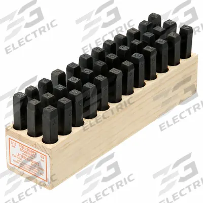 YOUNG BROS. STAMP WORKS Hand Stamp Kit: 0 to 8 (With 6 Serving as 9)/Arrow/A to Z - Round-Face Combination Stamps