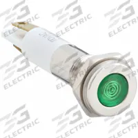 APPROVED VENDOR Flush Panel Light: 5/16 in Panel Mounting Hole Dia, LED, Green, Flush Head, H08 (MPN 24M072). Key specifications — Brand: APPROVED VENDOR; Electrical Connection: 0.11 Male Quick Disconnect.
