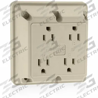 LEVITON Receptacle: Quad, 5-20, Ivory, 125V AC, 20 A, 2 Pole / 3 Wire (MPN 21254-I) - General Purpose Receptacles