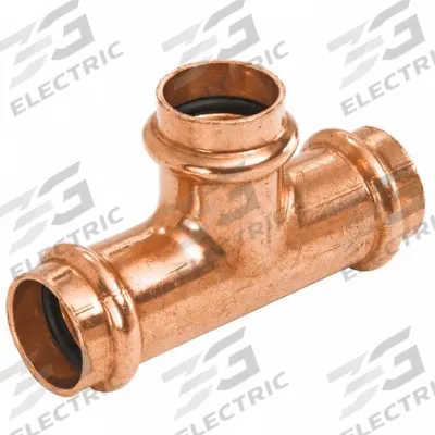 NIBCO Press Tee Fitting: Tee, 4 in CTS x 3 in CTS x 2 in CTS size - Plumbing Copper & Bronze Press Tube Fittings