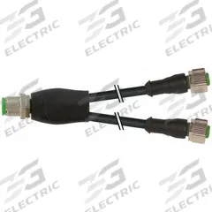 Cordset: M12 Male Straight X (2) M12 Female Straight, 4 Pins, Black, PVC, 3 m Cable Lg (MPN 7000-40701-6130300). Key specifications — Cable Jacket Color: Black; End 1 Gender: Male; End 1 Mounting Orientation: Straight; End 2 Gender: Female; End 2 Mounting Orientation: Straight; End 2 Connection Type: (2) M12; IP Rating: IP67; Brand: MURRELEKTRONIK.
