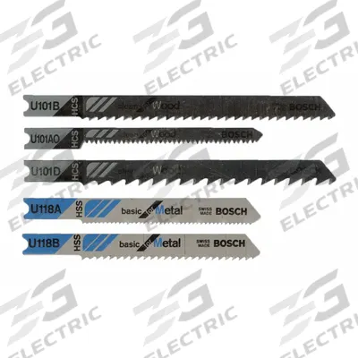 BOSCH Jig Saw Blade Set: U Shank, 5 Pieces, U101B/U118A/U118B/U144CD/U19BO, 10/11/14/17/4/20/6 - Jigsaw Blade Sets