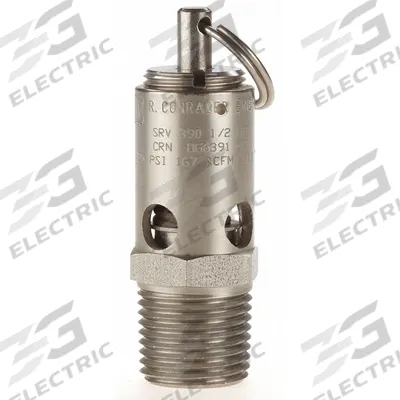 CONRADER Safety Valve: Soft Seat, 1/2 in (M)NPT Inlet (In.), 100 psi Preset Setting (PSI) - Soft Seat Pneumatic Safety Valves